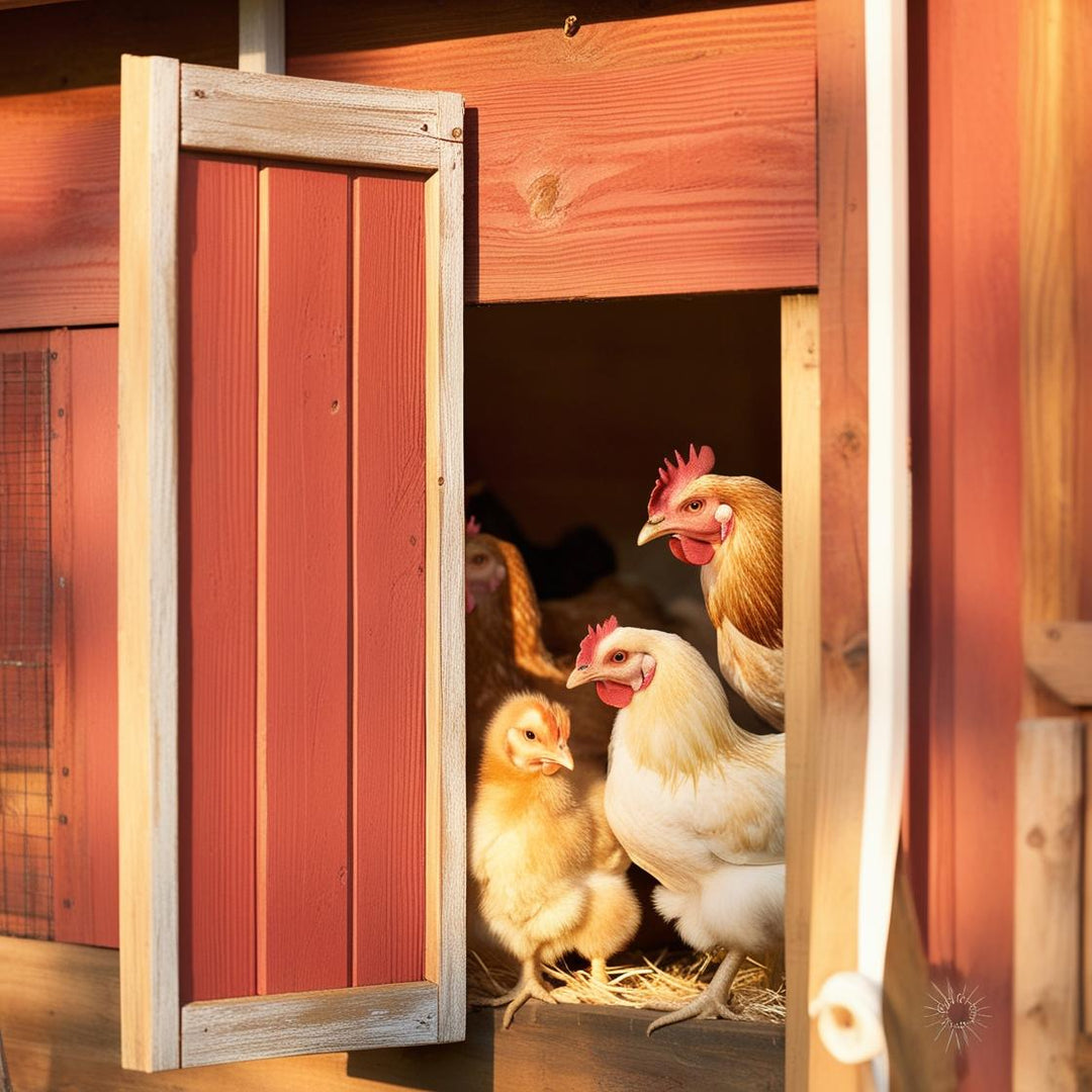 chickens at coop door entrance