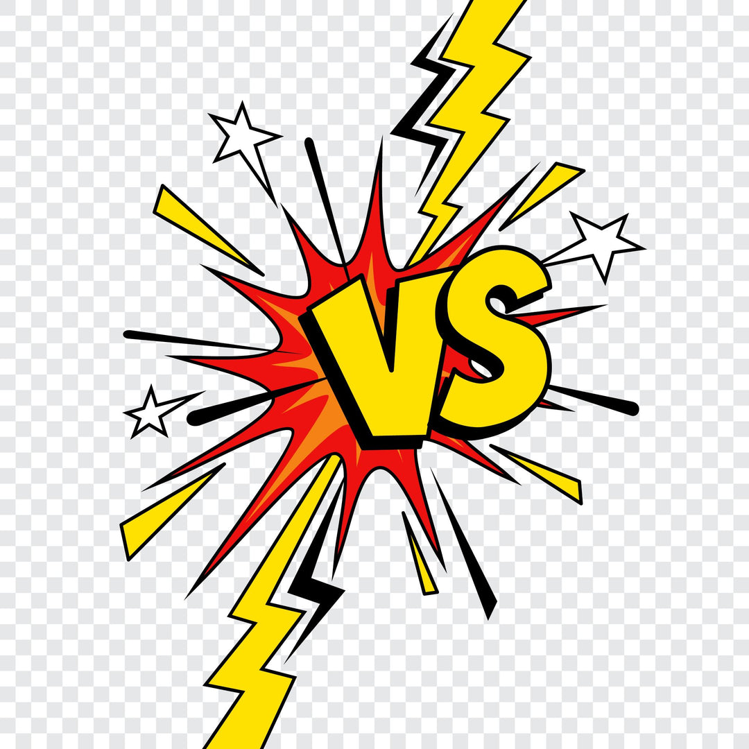 Letters VS for versus with lightning bolts and stars.