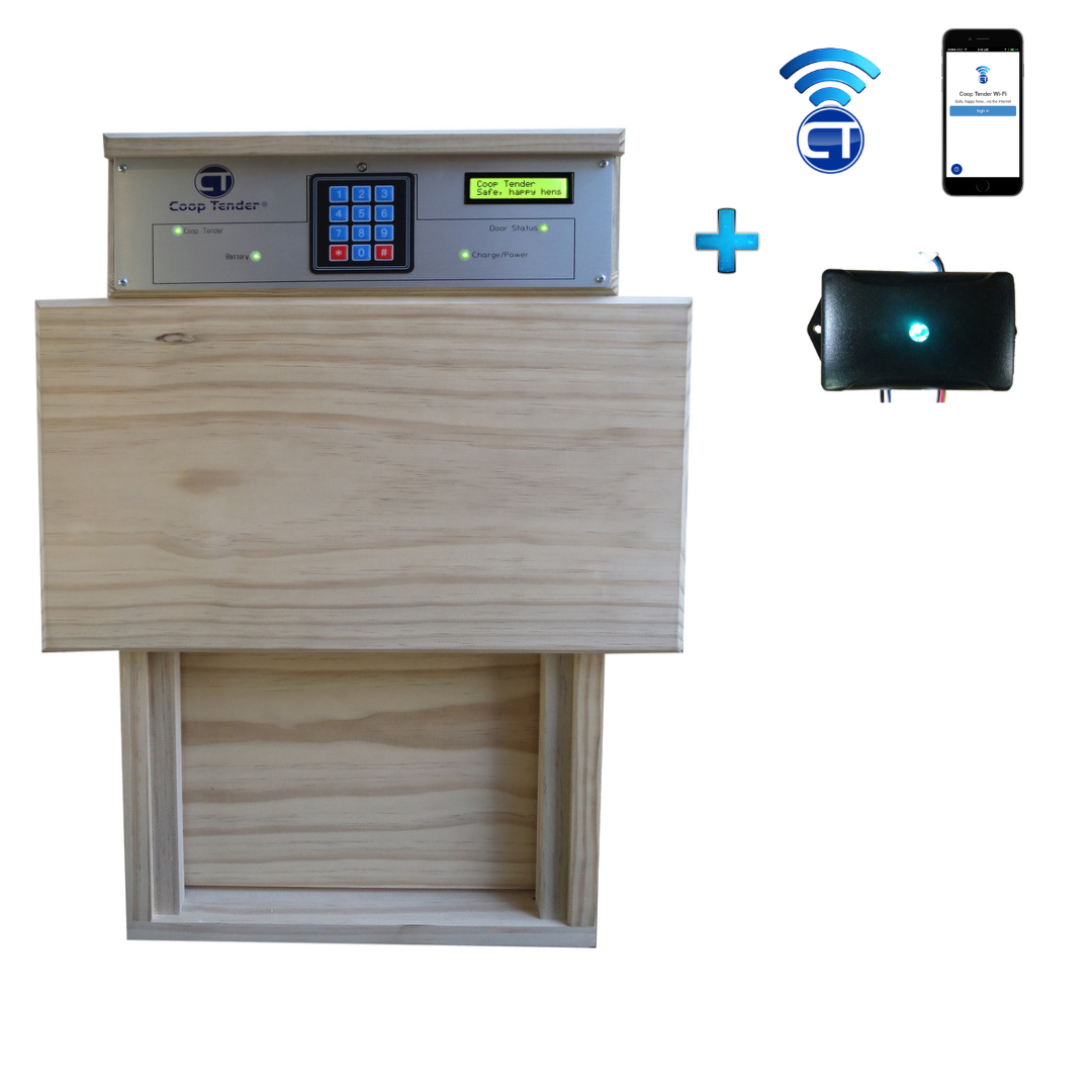 Smart chicken coop door with WiFi connectivity and app control on smartphone