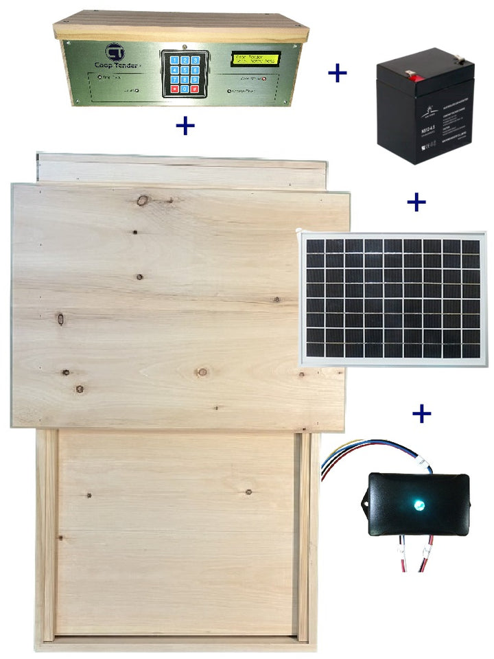 Puerta automática certificada para gallinero, apertura de 21 ancho x 18 alto, Internet Wi-Fi y paquete solar