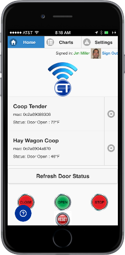 Automatic Chicken Coop Door Internet Wi-Fi Module Web App - Home Screen